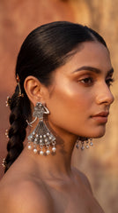 Oxidized Chandbali Jhumka Earrings with Pearl Drops – Antique German Silver
