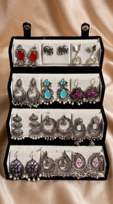Set of 12 Oxidized Designer Earrings with Folding Jewelry Box | Zelya