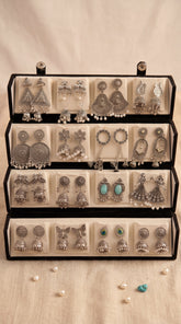 Set of 16 Oxidized Designer Earrings with Premium Folding Jewelry Box | Zelya