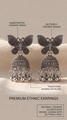 Oxidized Butterfly Jhumka Earrings – Antique German Silver Statement
