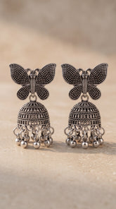 Oxidized Butterfly Jhumka Earrings – Antique German Silver Statement