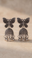 Oxidized Butterfly Jhumka Earrings – Antique German Silver Statement