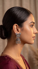 Oxidized Butterfly Jhumka Earrings – Antique German Silver Statement