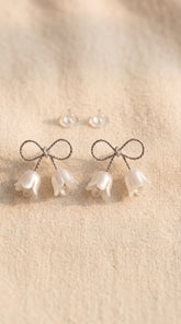 Lily Bow Pearl Korean Earrings