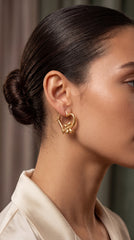 Gold Heart Flower Hoop Earrings