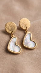 Gold Heart Pearl Drop Earrings
