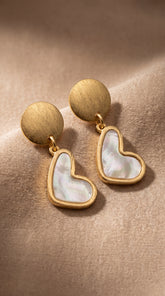 Gold Heart Pearl Drop Earrings