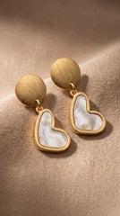 Gold Heart Pearl Drop Earrings