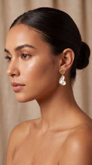 Gold Heart Pearl Drop Earrings