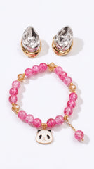 Pink Panda Charm Set (Bracelet + Earrings)