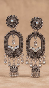 Oxidized Layered Circle Earrings – Antique German Silver Statement