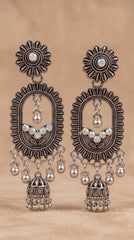Oxidized Layered Circle Earrings – Antique German Silver Statement