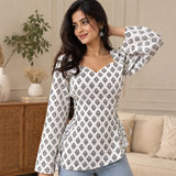 Ivory Bloom Printed Short Kurti