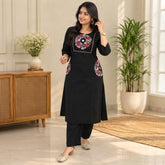 Midnight Bloom Black Taj Cotton Kurta Set