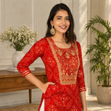 Red Printed Kurta & Sharara Set