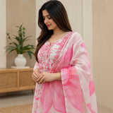 Pink Floral Taj Cotton Kurta Set with Dupatta