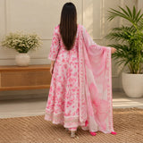 Pink Floral Taj Cotton Kurta Set with Dupatta