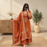 Rust Orange Printed Kurta Sharara & Dupatta Set
