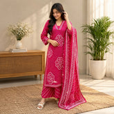 Rani Pink Printed Kurta Sharara & Dupatta Set