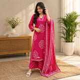 Rani Pink Printed Kurta Sharara & Dupatta Set