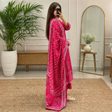 Rani Pink Printed Kurta Sharara & Dupatta Set