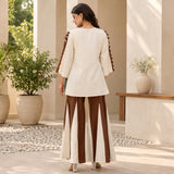 Ivory & Mocha Floral Embroidered Kurta Palazzo Set