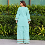 Aqua Blue Embroidered Kurta Palazzo Set for Women