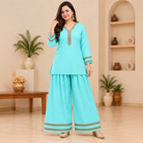 Aqua Blue Embroidered Kurta Palazzo Set for Women