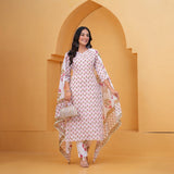 White Floral Printed Kurta Pant Set with Matching Dupatta