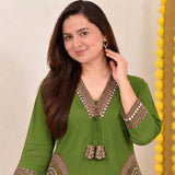 Olive Green Embroidered Kurta Pant Set with Statement Pocket Detailing