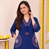 Navy Blue Embroidered Kurta Pant Set with Statement Pocket Detailing