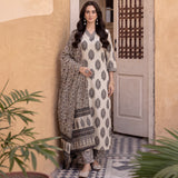 Beige & Black Floral Printed Kurta Pant Set with Dupatta