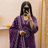 Royal Purple Bandhani Printed Suit Set with Dupatta