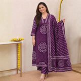 Royal Purple Bandhani Printed Suit Set with Dupatta