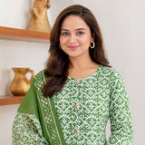 Mehendi Green Printed Kurta Set with Matching Dupatta