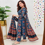 Royal Blue Traditional Printed Kurta Set with Matching Dupatta