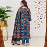 Royal Blue Traditional Printed Kurta Set with Matching Dupatta