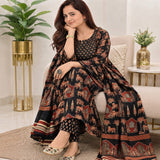 Black & Rust Printed Anarkali Suit Set with Matching Dupatta