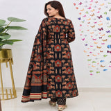 Black & Rust Printed Anarkali Suit Set with Matching Dupatta