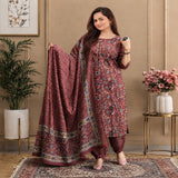 Maroon Floral Printed Kurta Set with Patiala Pants & Dupatta