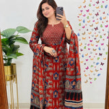 Rust Red Traditional Printed Kurta Set with Dupatta & Matching Pants