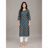 Women’s Teal Blue Floral Printed Straight Kurti