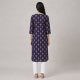 Women’s Navy Blue Floral Printed Straight Kurti