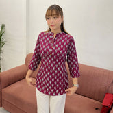 Maroon Paisley Printed Taj Cotton Short Kurti