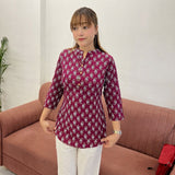 Maroon Paisley Printed Taj Cotton Short Kurti