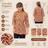Rust Brown Floral Printed Taj Cotton Short Kurti