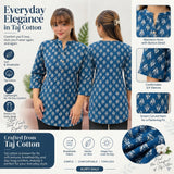 Blue Paisley Printed Taj Cotton Short Kurti