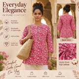 Pink Floral Printed Taj Cotton Short Kurti