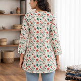 White Floral Printed Taj Cotton Short Kurti