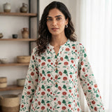 White Floral Printed Taj Cotton Short Kurti